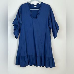 Fitzroy & Willa Soleil Dress $268 Flutter Sleeve Ruffles Tunic Dress Blue XL
